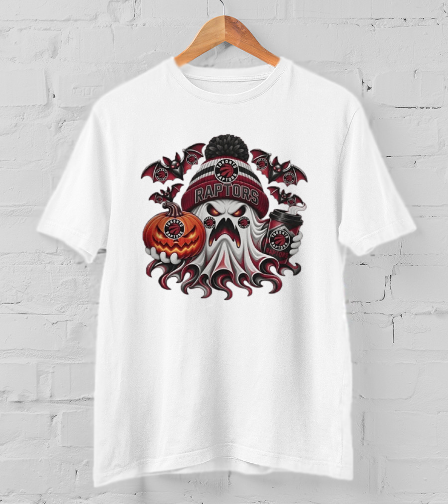 Toronto Raptors Halloween Ghost Pumpkin Coffee Spooky Bats T-Shirt