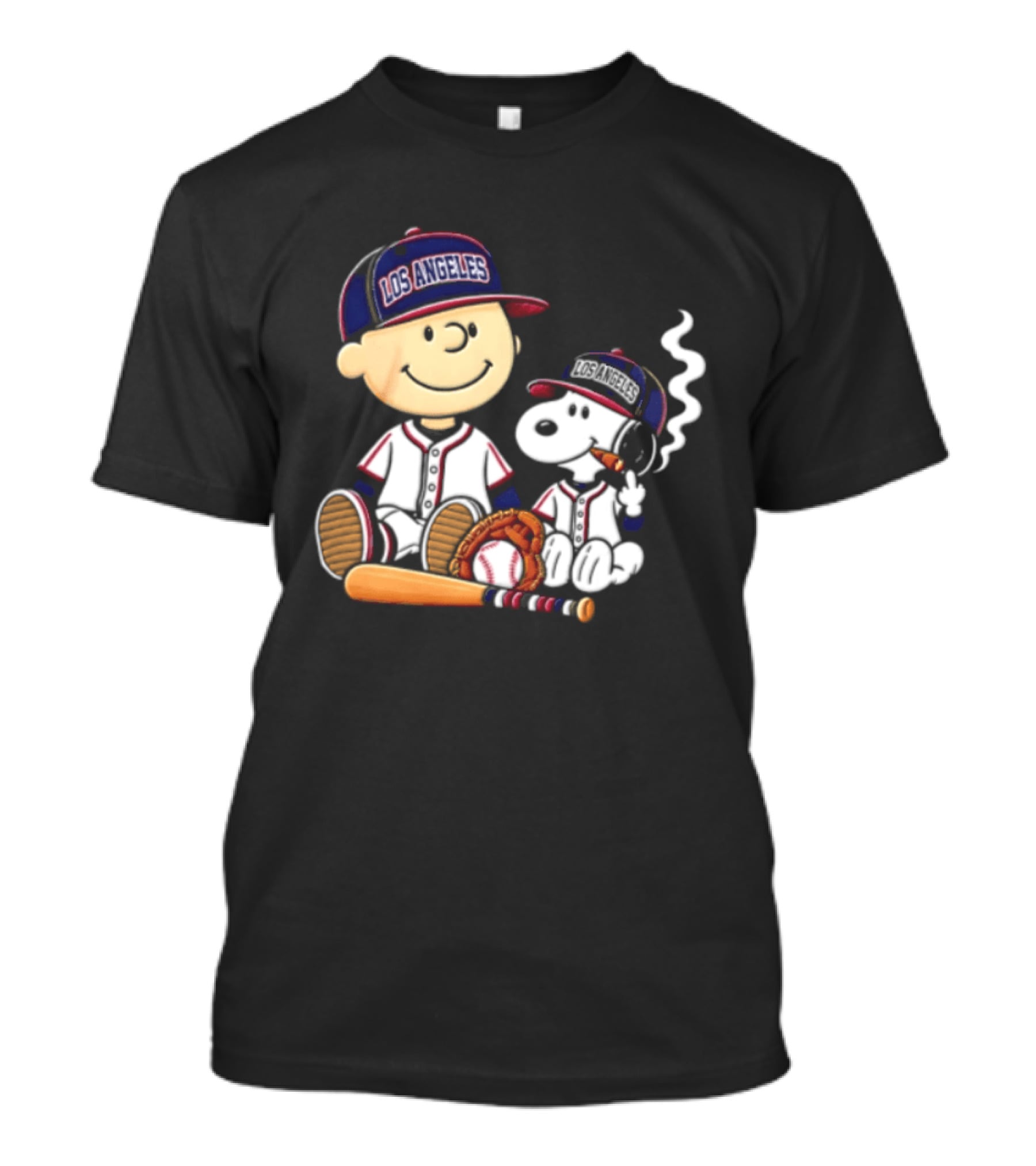 Charlie Brown Snoopy Los Angeles Angels MLB Cigar Smoking Cartoon T-Shirt