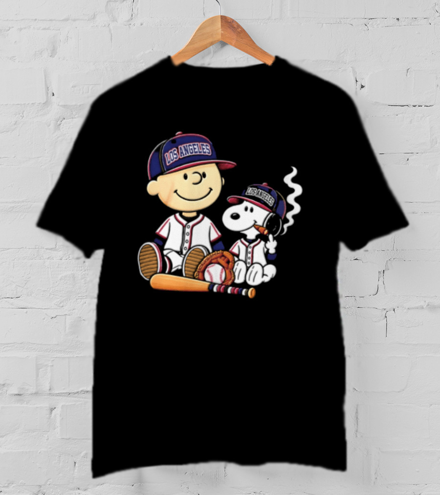 Charlie Brown Snoopy Los Angeles Angels MLB Cigar Smoking Cartoon T-Shirt