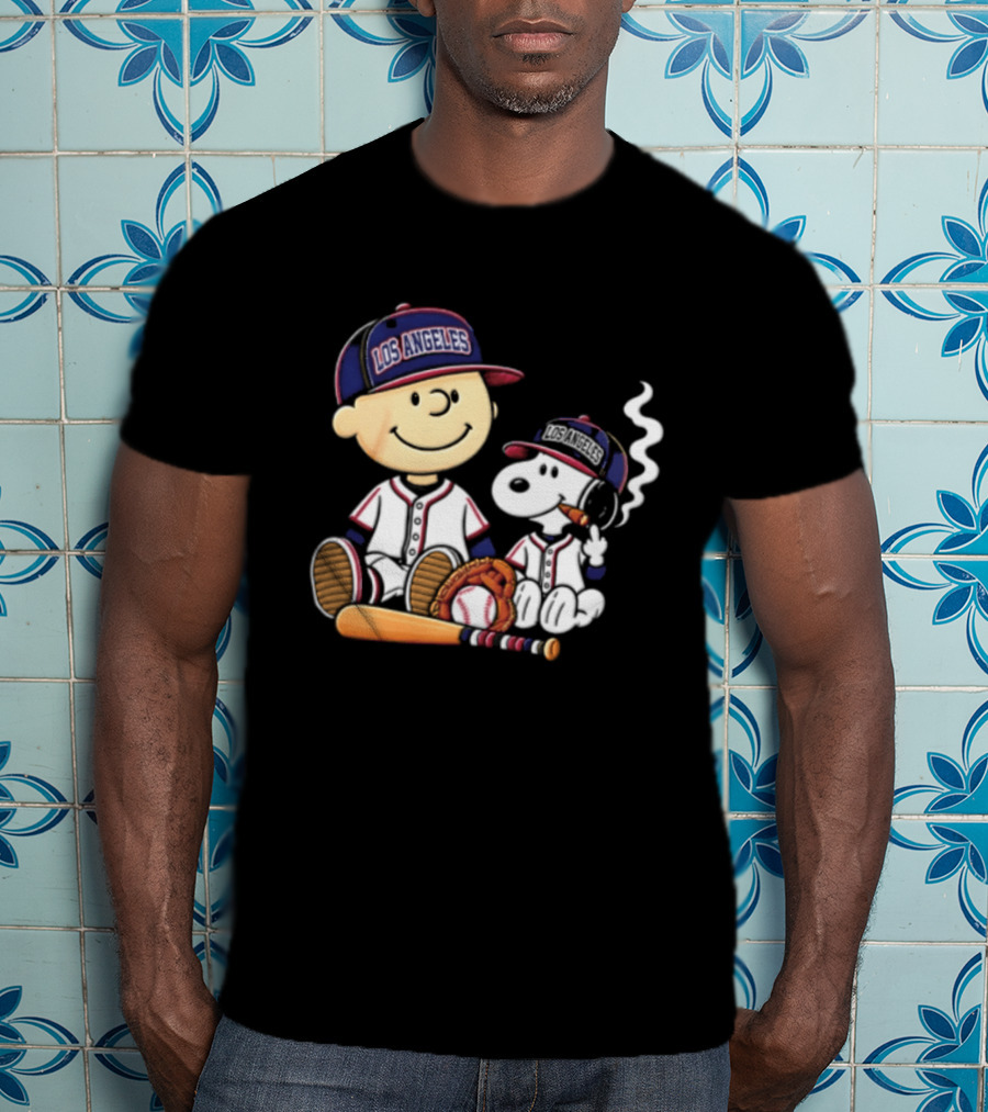 Charlie Brown Snoopy Los Angeles Angels MLB Cigar Smoking Cartoon T-Shirt