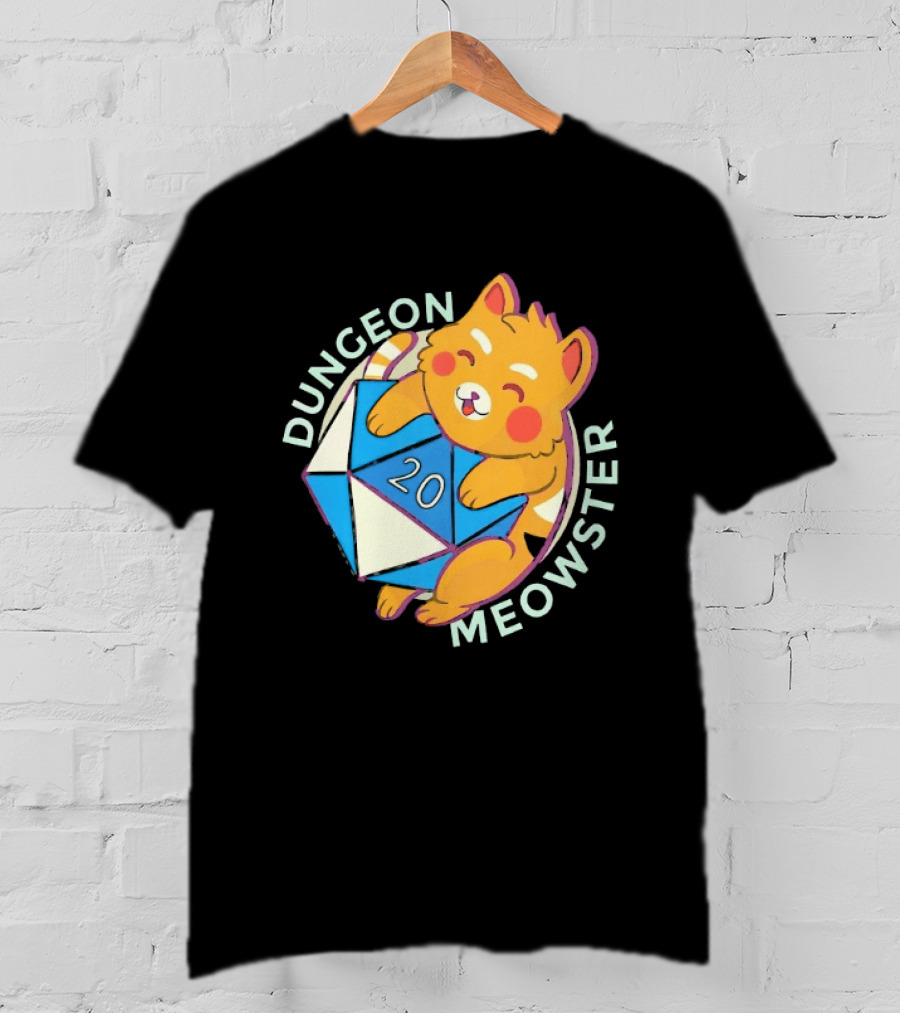 Dungeon Meowster Cat With D20 Dice Dungeons And Dragons T-Shirt