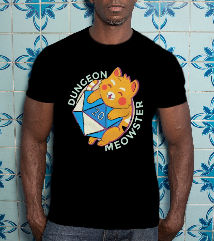 Dungeon Meowster Cat With D20 Dice Dungeons And Dragons T-Shirt