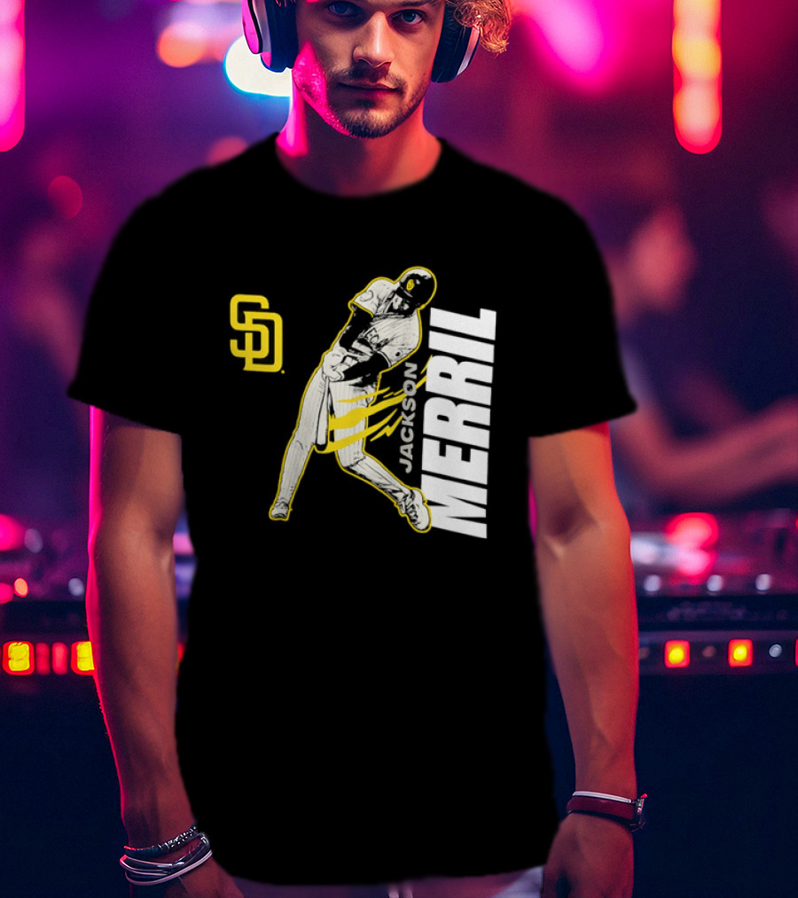 Jackson Merrill San Diego Padres SD Swinging Baseball Player T-Shirt