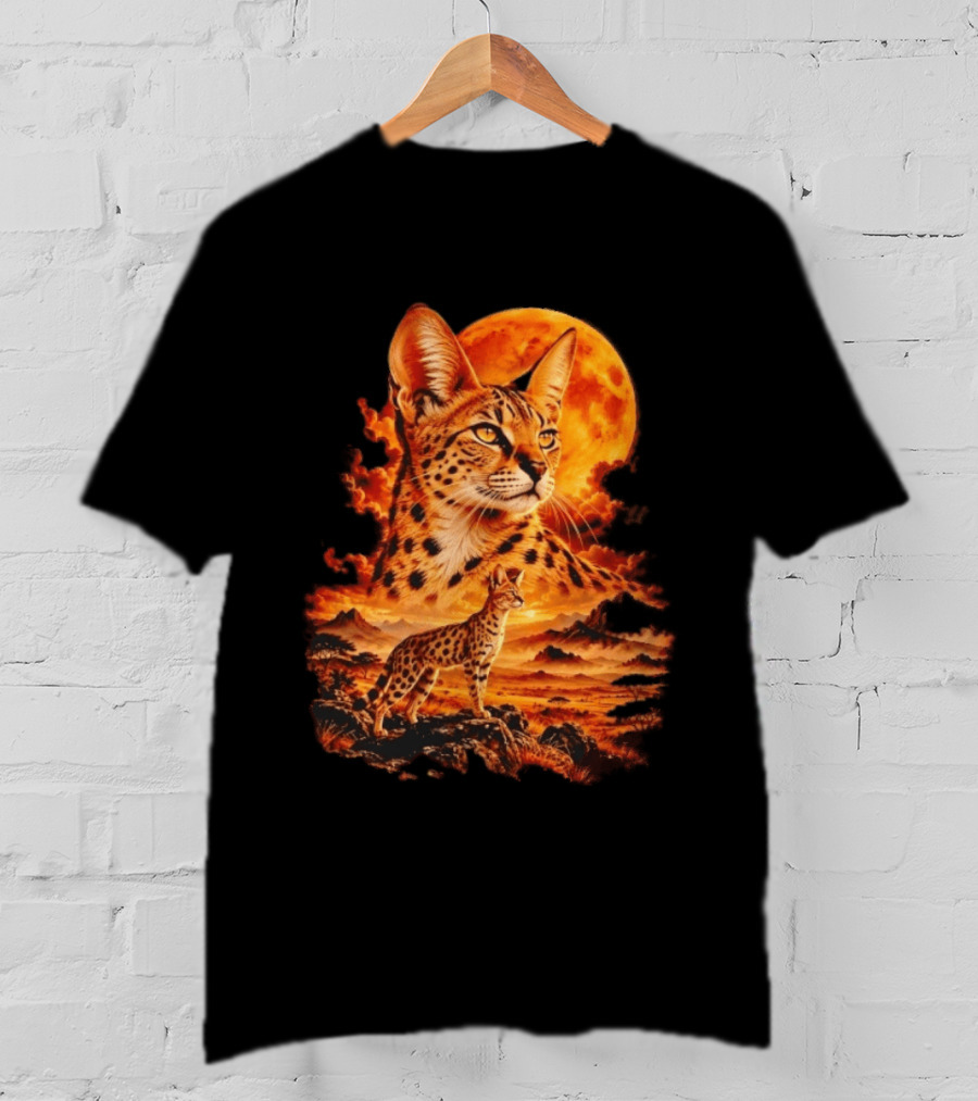 Serval Cat Majestic African Savannah Sunset Scene T-Shirt