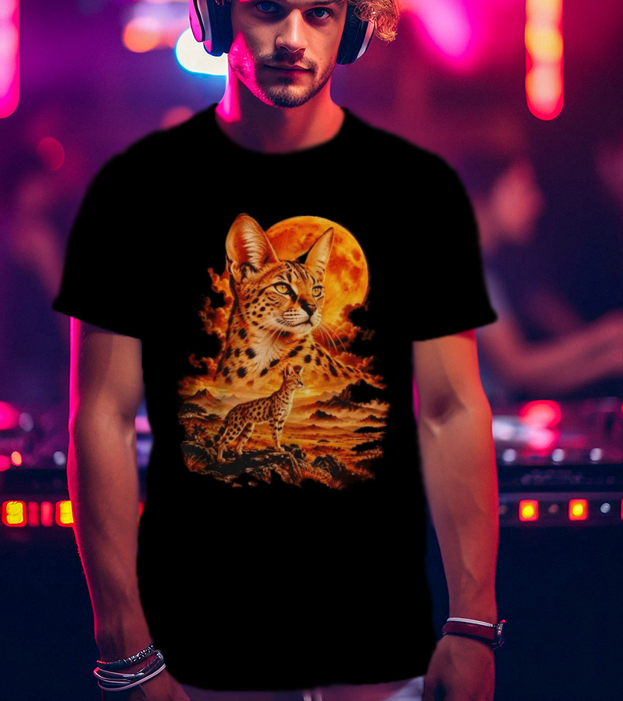 Serval Cat Majestic African Savannah Sunset Scene T-Shirt