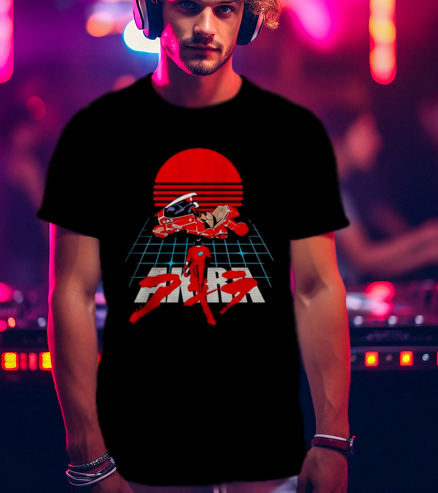 Akira Kaneda Motorcycle Cyberpunk Red Sun Grid T-Shirt