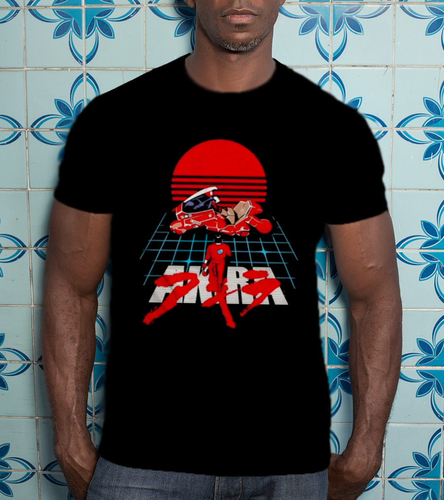Akira Kaneda Motorcycle Cyberpunk Red Sun Grid T-Shirt