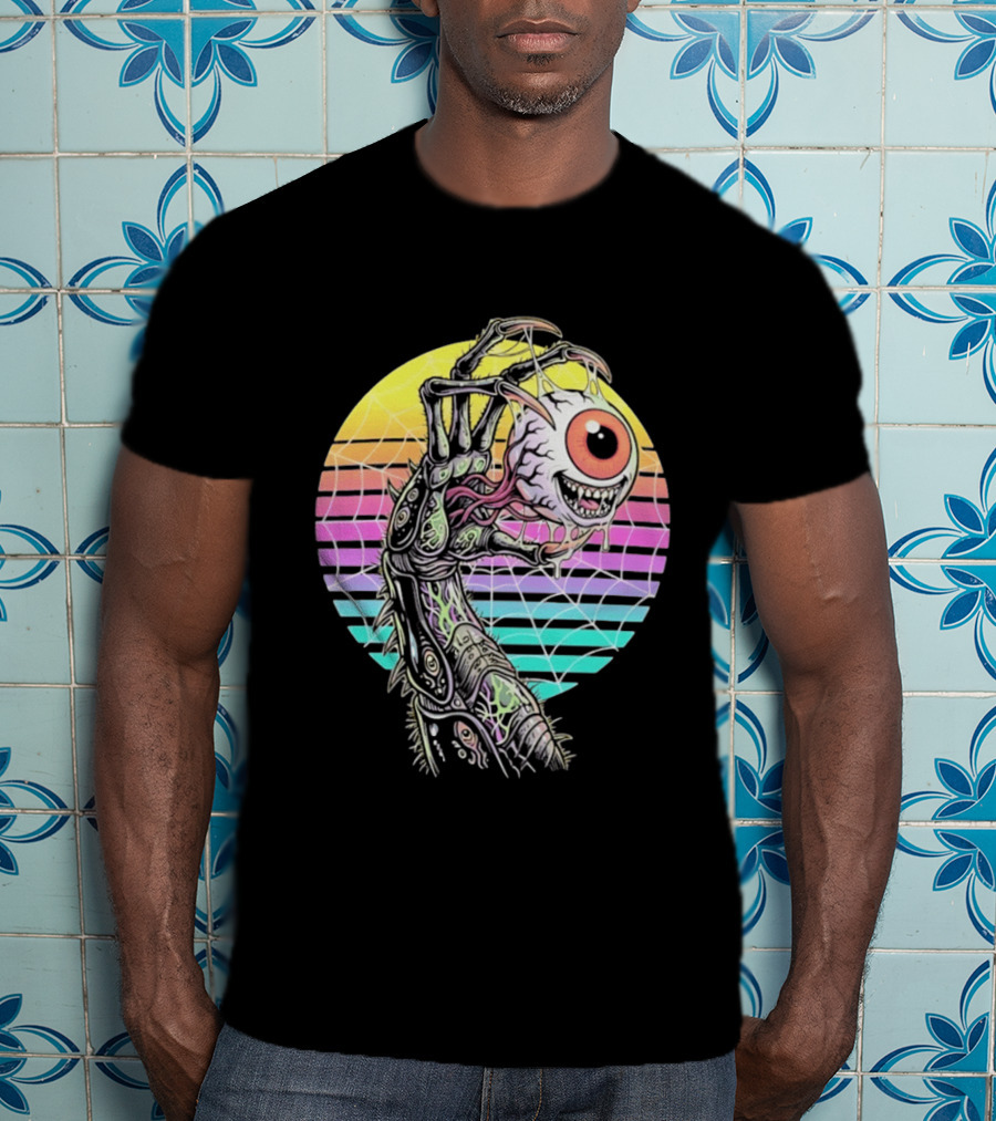Creepy Eyeball Held By Alien Claw Sunset T-Shirt