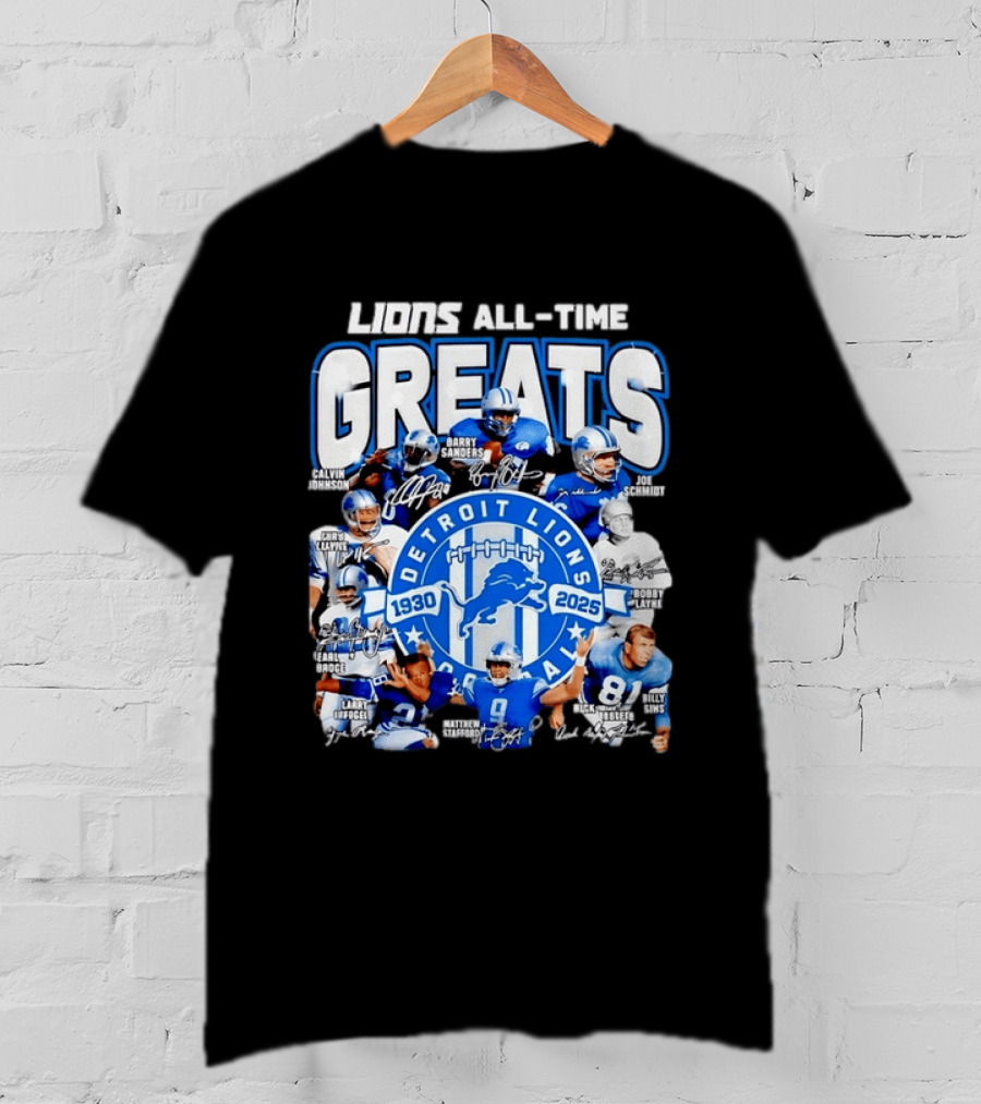 Detroit Lions All Time Greats Featuring Barry Sanders And Matthew Stafford T-Shirt