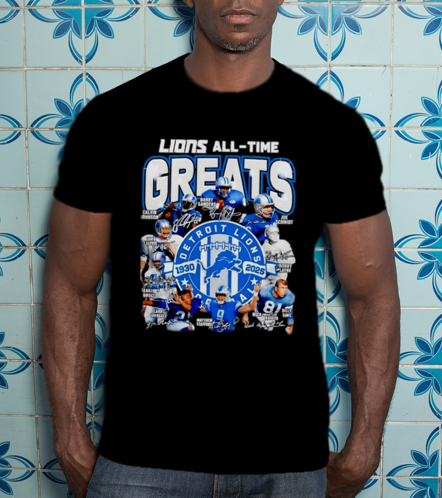 Detroit Lions All Time Greats Featuring Barry Sanders And Matthew Stafford T-Shirt