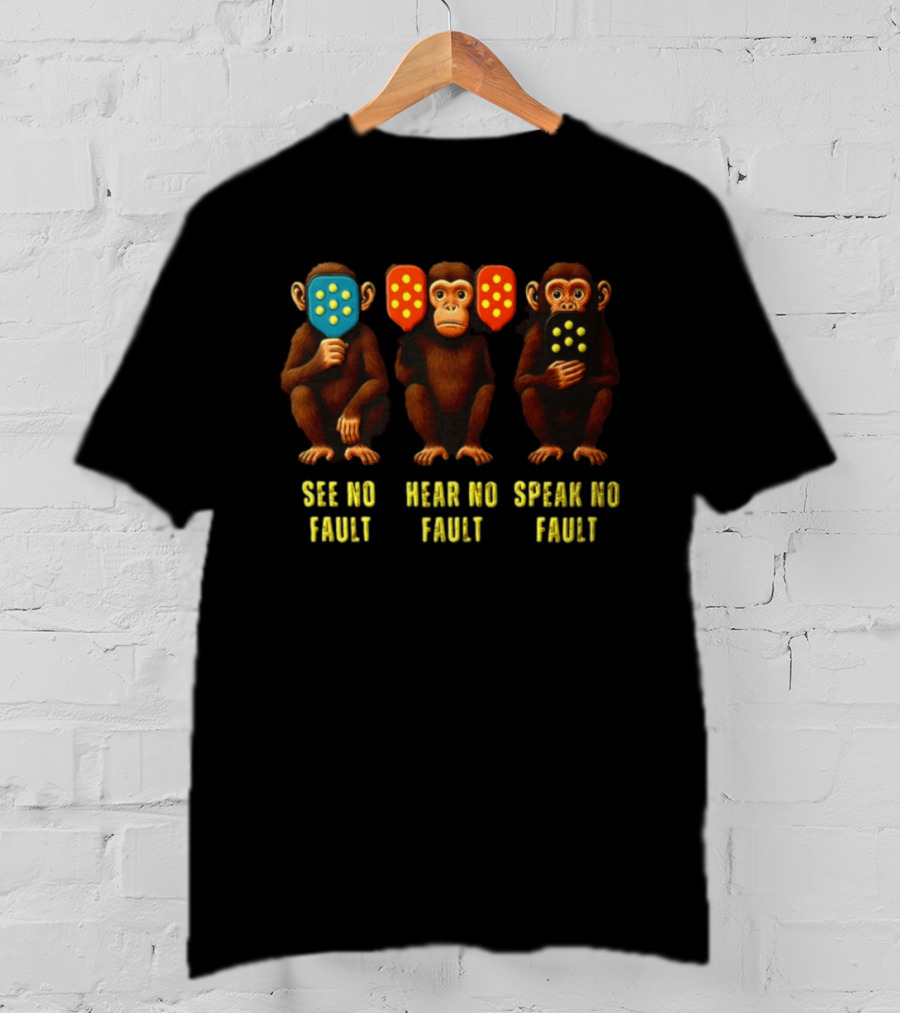 See No Fault Hear No Fault Speak No Fault Three Monkeys Pickleball Paddles T-Shirt