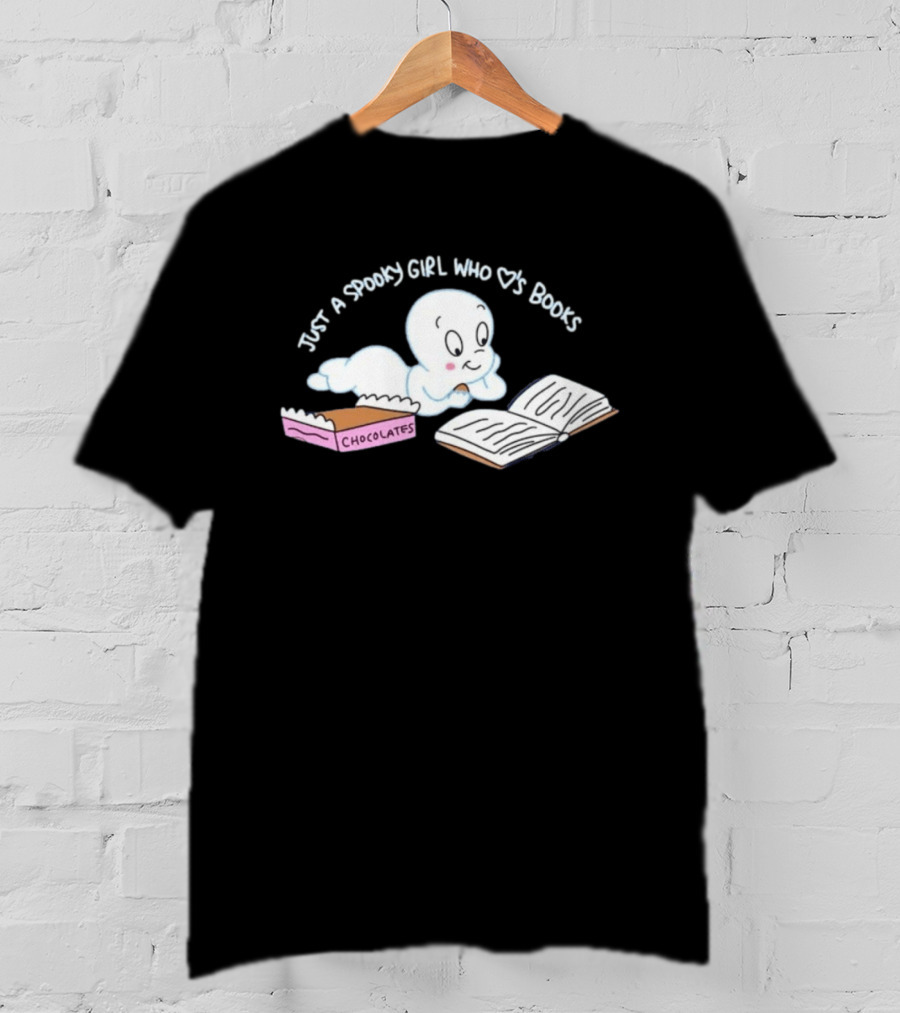 Just A Spooky Girl Who Loves Books With Chocolates Cute Ghost Reading T-Shirt
