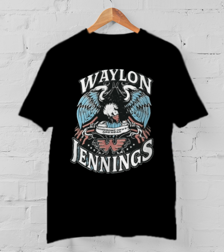 Waylon Jennings Lonesome Onry And Mean Eagle Wings American Flag T-Shirt