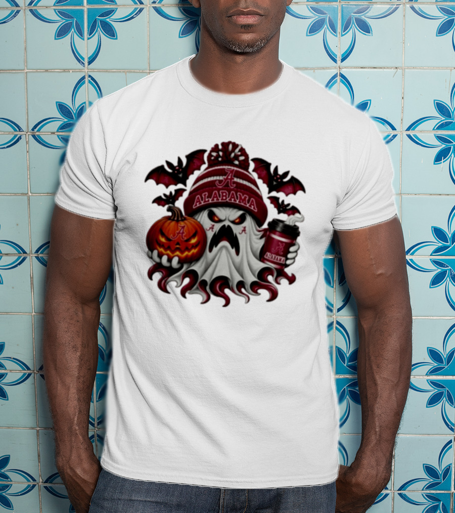 Alabama Crimson Tide Halloween Ghost With Pumpkin And Coffee 2026 T-Shirt