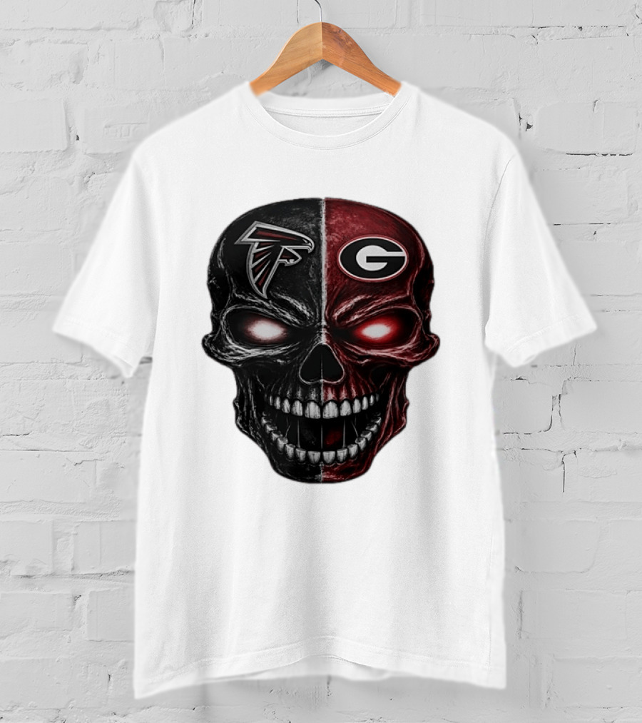 Atlanta Falcons Georgia Bulldogs Split Skull NFL College Football Fan Merch T-Shirt