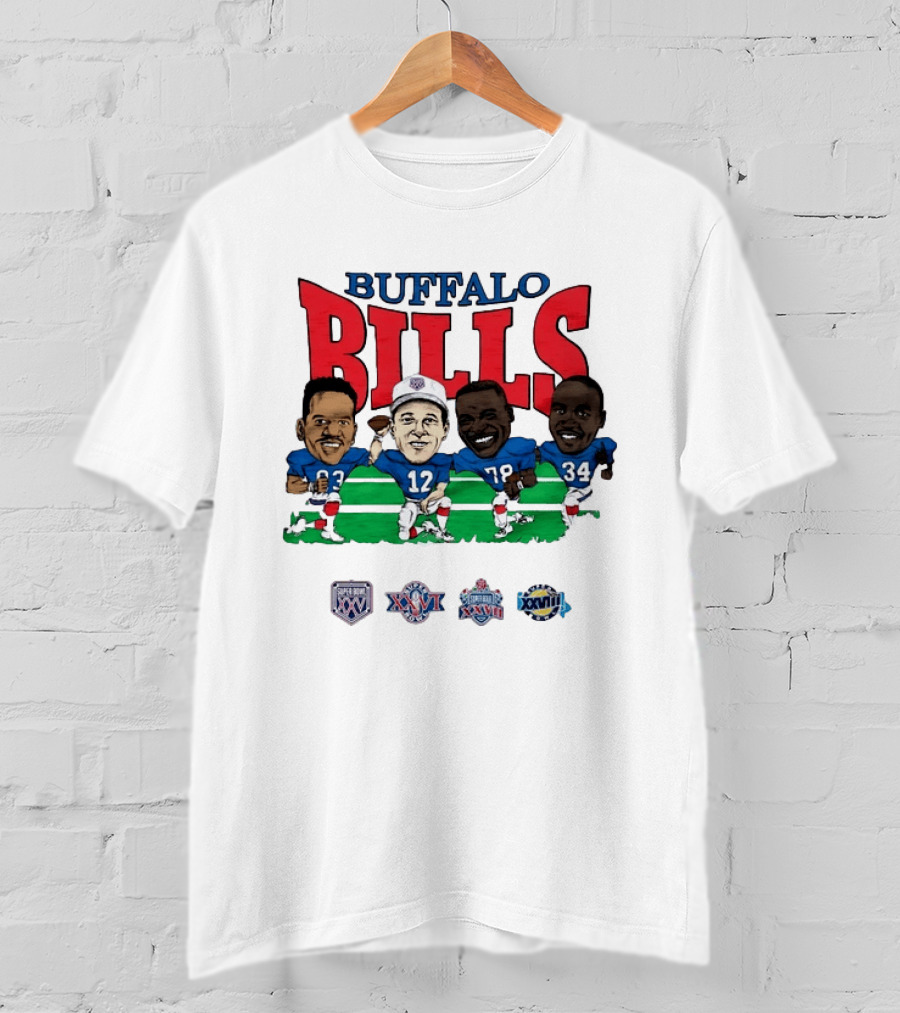 Buffalo Bills Andre Reed 83 Jim Kelly 12 Bruce Smith 78 Thurman Thomas 34 Super Bowl XXV XXVI XXVII XXVIII T-Shirt