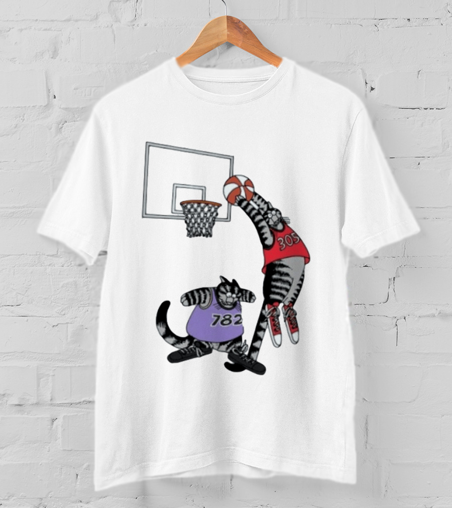 Cats Basketball Dunking Action With Jersey Numbers 305 And 782 T-Shirt