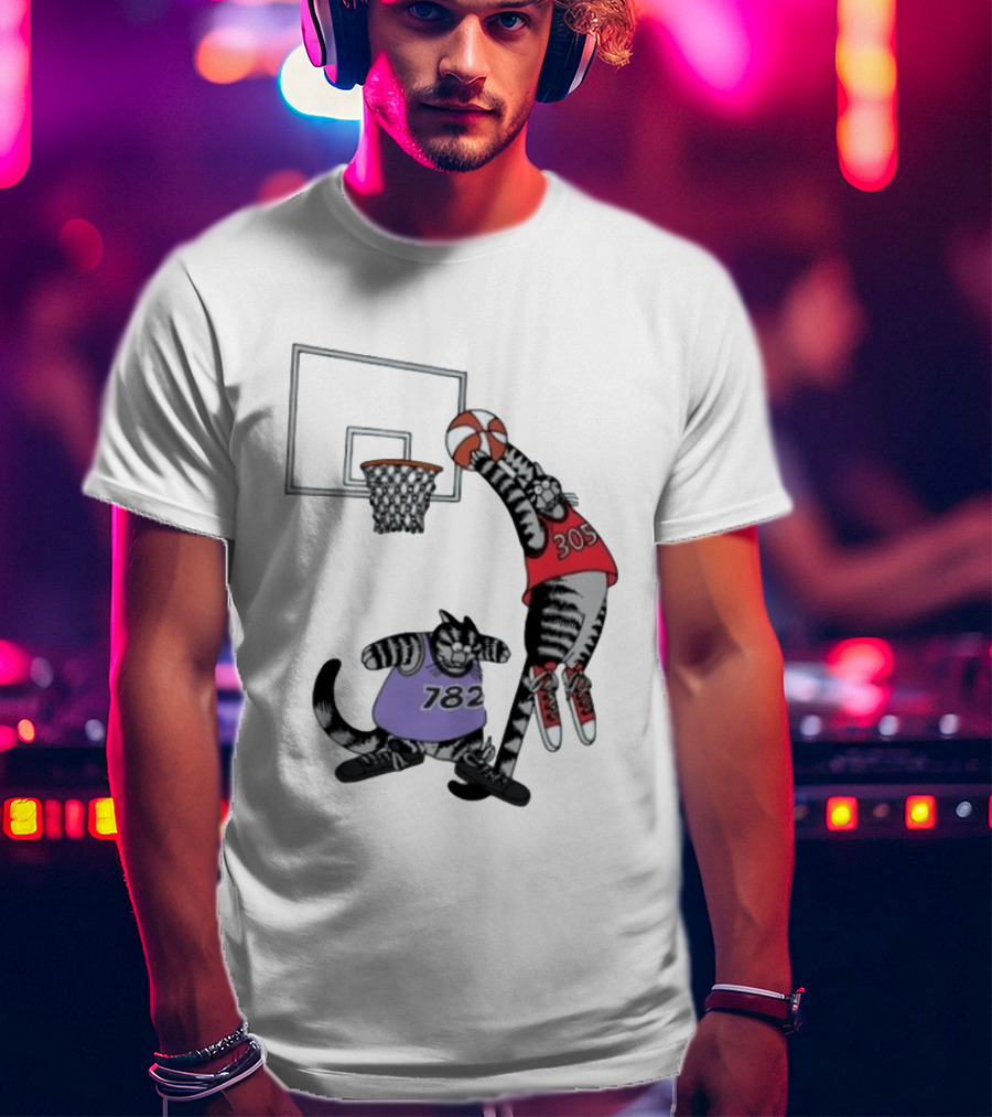 Cats Basketball Dunking Action With Jersey Numbers 305 And 782 T-Shirt