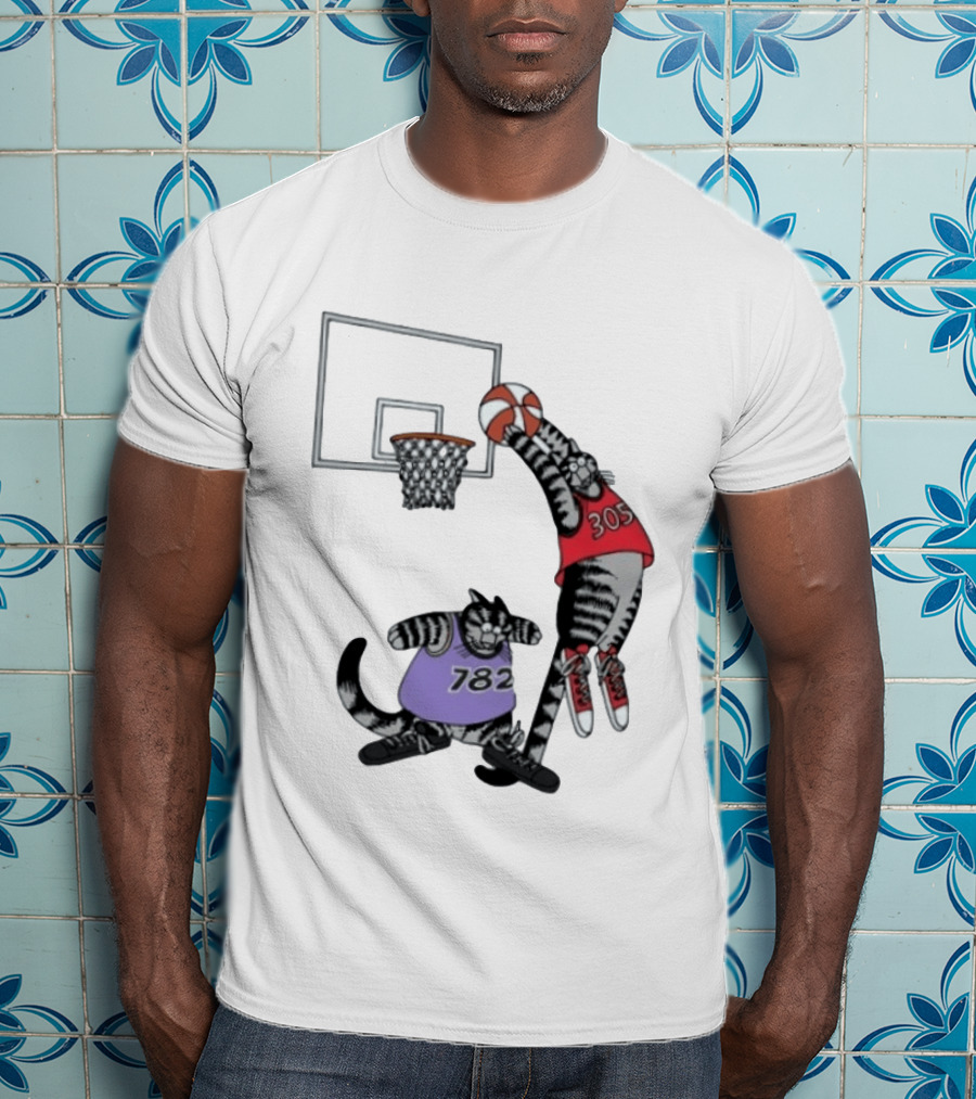 Cats Basketball Dunking Action With Jersey Numbers 305 And 782 T-Shirt