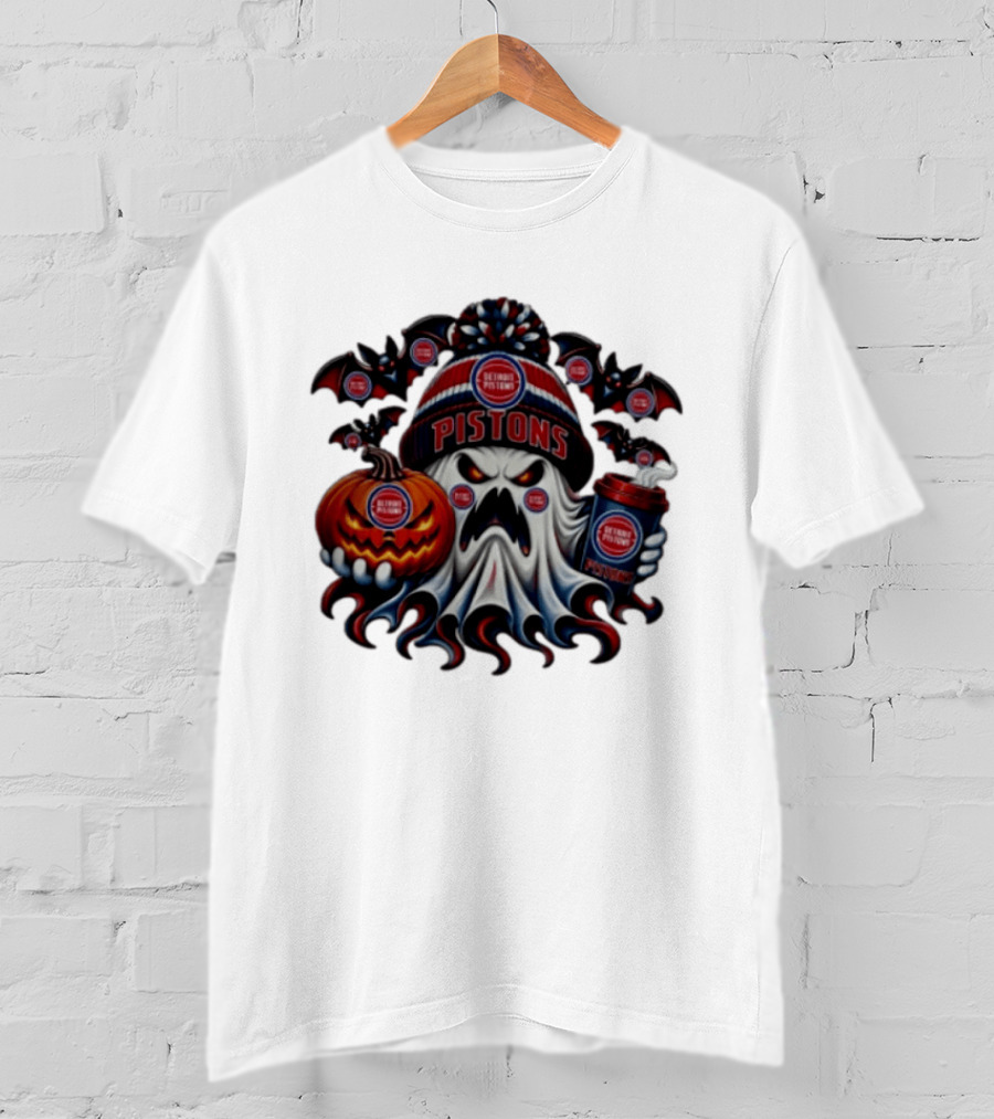 Detroit Pistons Halloween Ghost Pumpkin Coffee 2026 T-Shirt