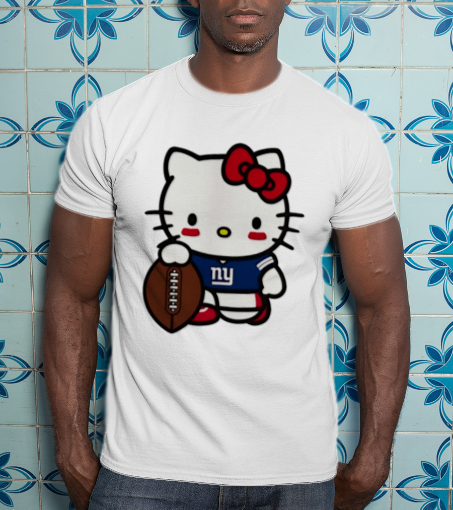 Hello Kitty New York Giants Football Cartoon Player T-Shirt