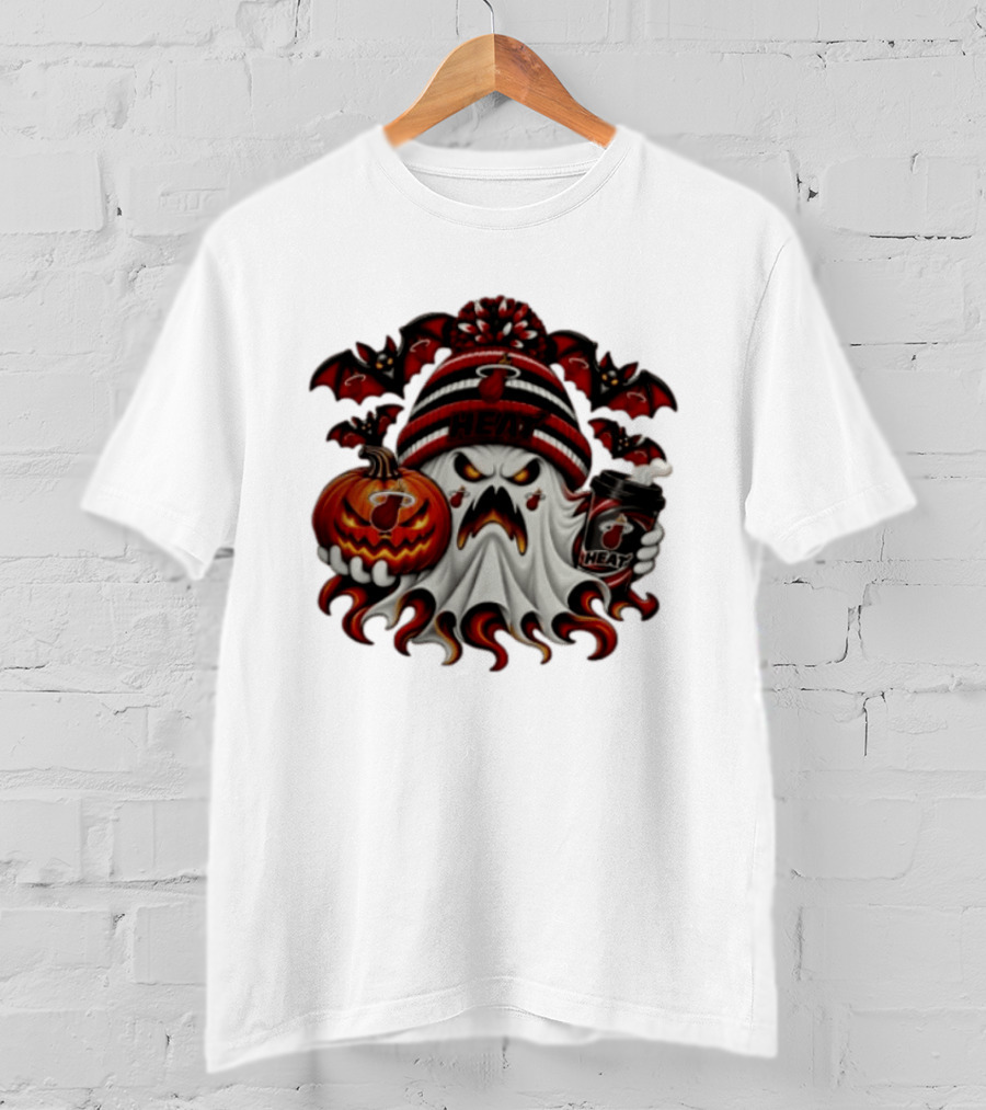 Miami Heat Halloween Ghost Coffee Pumpkin Bats Spooky 2026 T-Shirt
