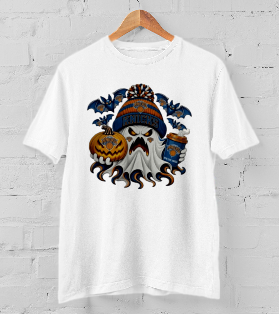 New York Knicks Ghost Pumpkin Coffee Halloween 2026 T-Shirt