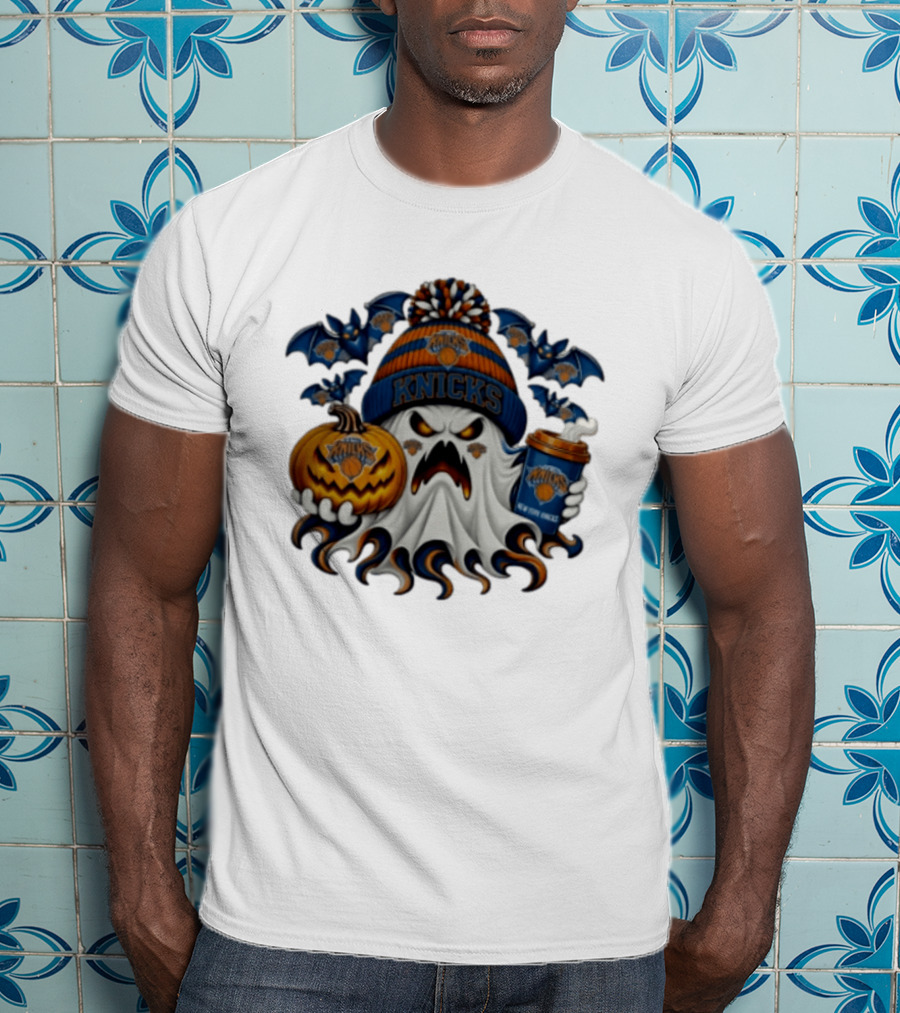 New York Knicks Ghost Pumpkin Coffee Halloween 2026 T-Shirt
