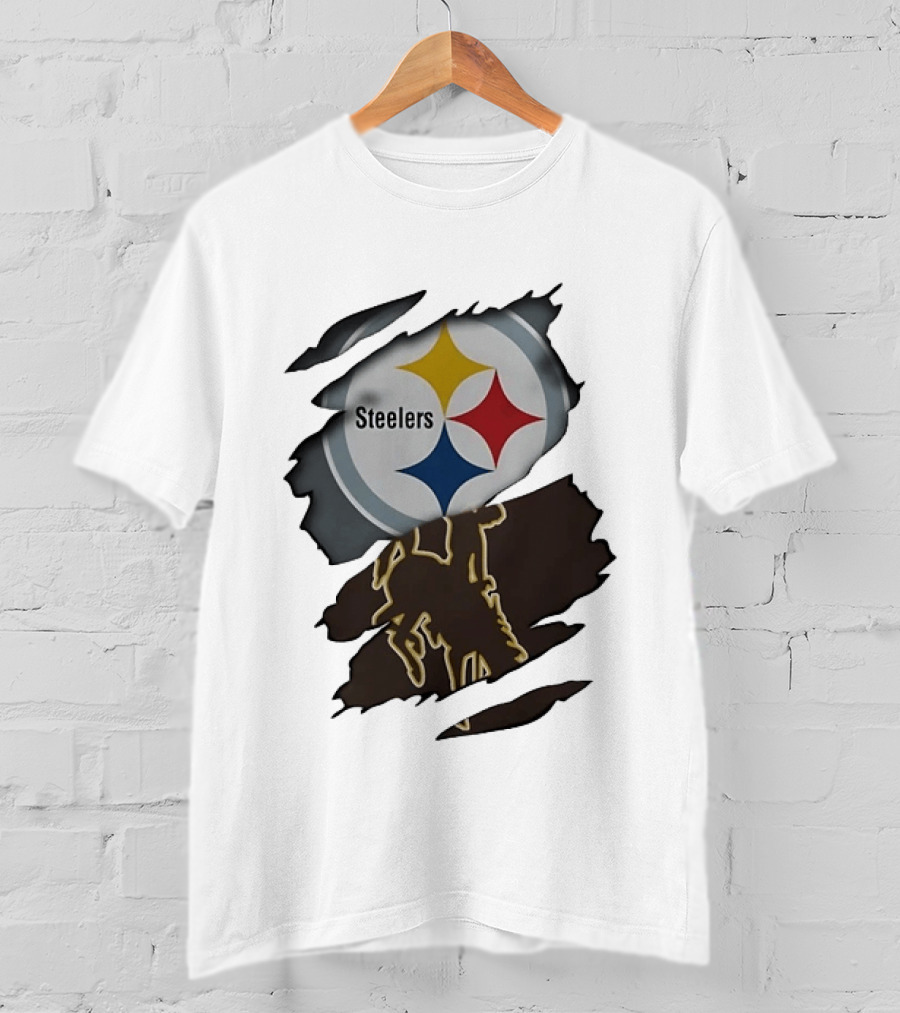 Pittsburgh Steelers Ripped Skin Effect Tearing Steel T-Shirt