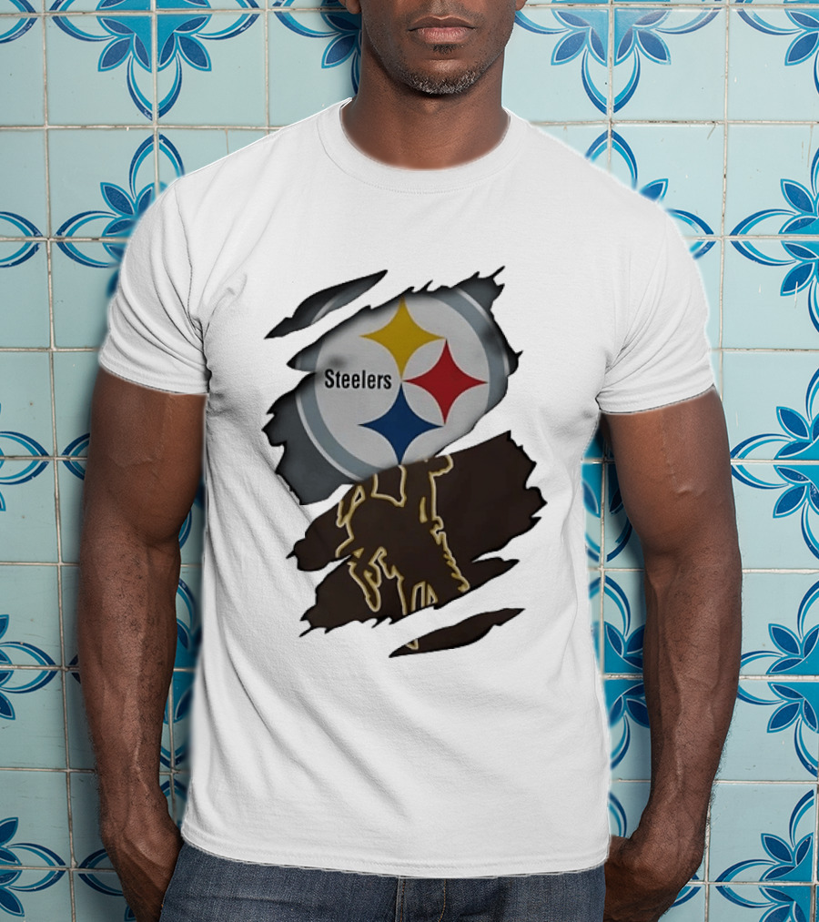 Pittsburgh Steelers Ripped Skin Effect Tearing Steel T-Shirt