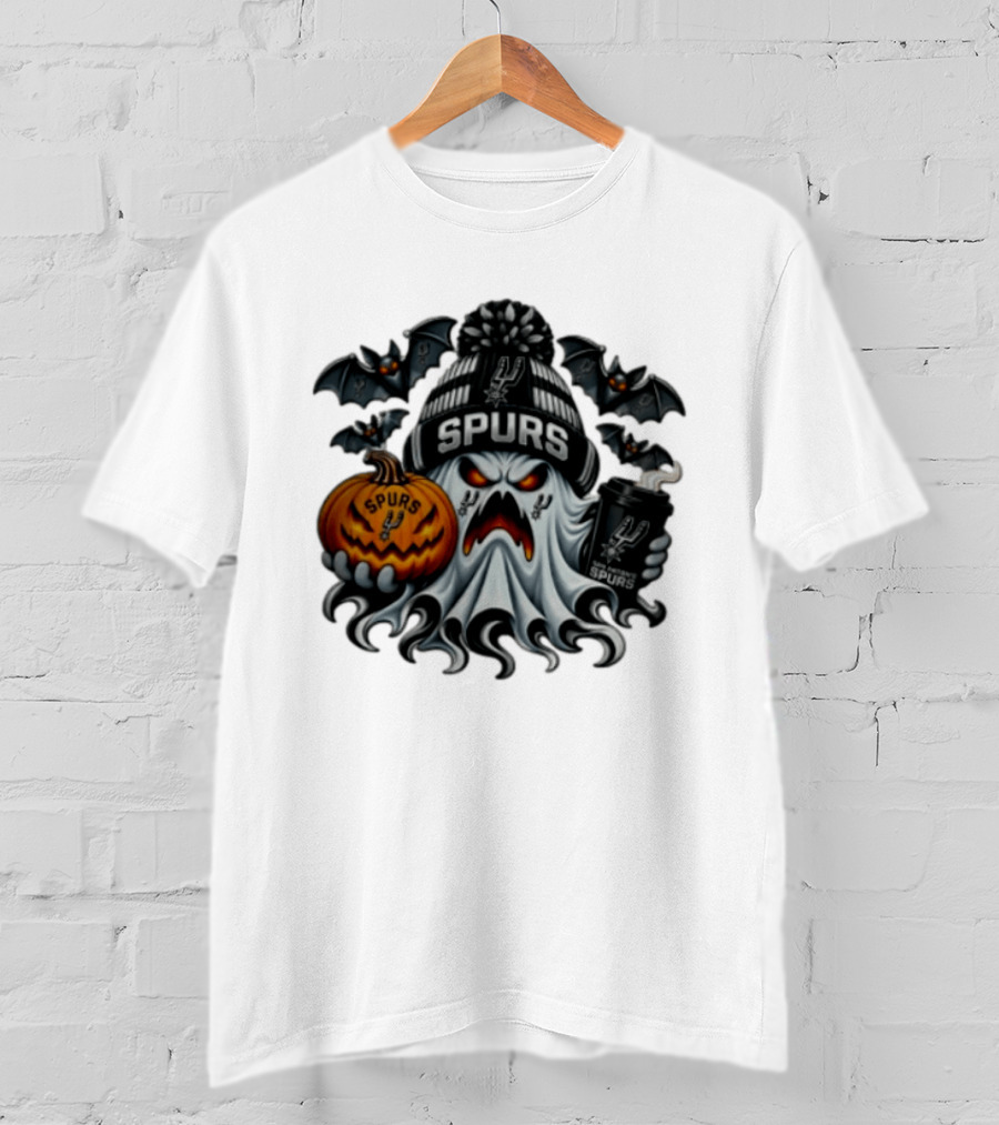 San Antonio Spurs Halloween Ghost Coffee Pumpkin Bats Spooky 2026 T-Shirt