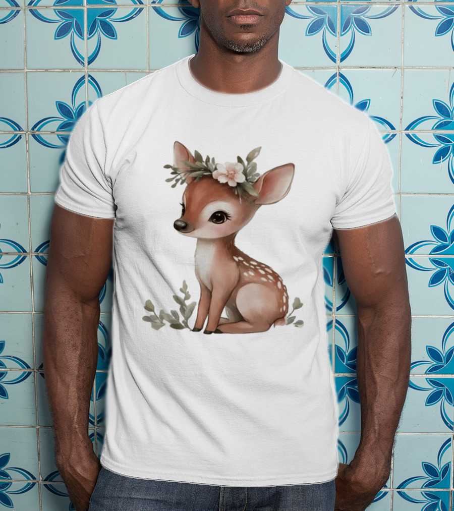 Cute Baby Deer Floral Crown Clipart T-Shirt