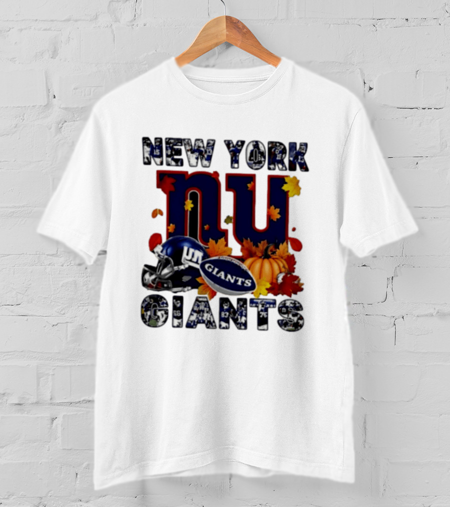 New York Giants NU Football Autumn Leaves Helmet Pumpkin 2026 T-Shirt