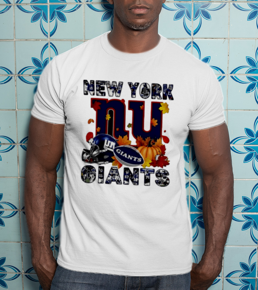 New York Giants NU Football Autumn Leaves Helmet Pumpkin 2026 T-Shirt