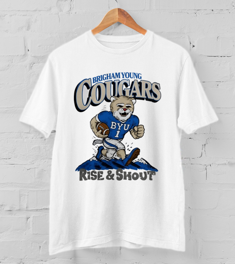 Brigham Young Cougars Cosmo BYU Number 1 Rise And Shout Football T-Shirt