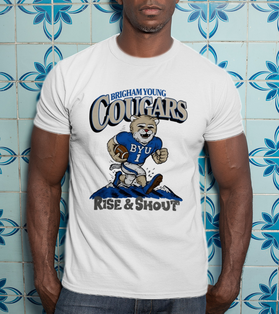 Brigham Young Cougars Cosmo BYU Number 1 Rise And Shout Football T-Shirt
