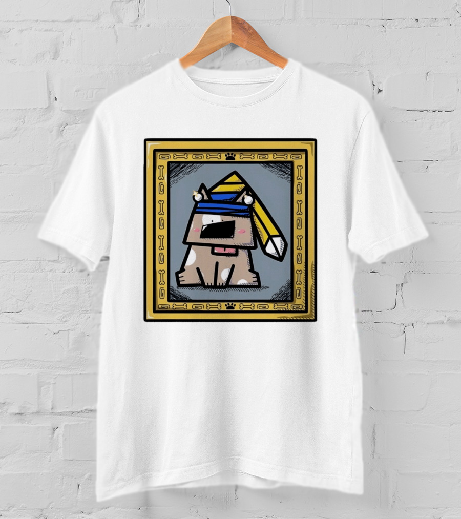Cartoon Dog In A Bone Frame Puppy With Silly Hat T-Shirt
