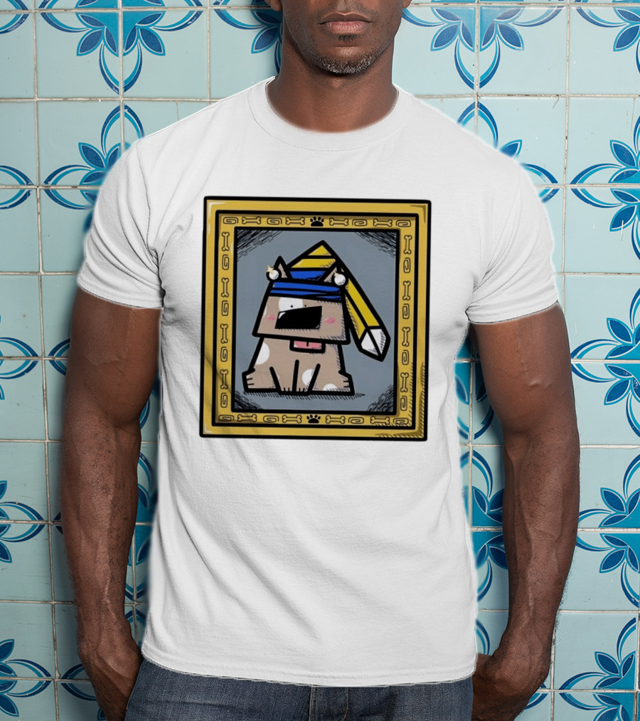 Cartoon Dog In A Bone Frame Puppy With Silly Hat T-Shirt