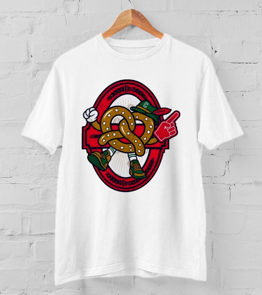 Cartoon Pretzel With Foam Finger And Red Circle T-Shirt