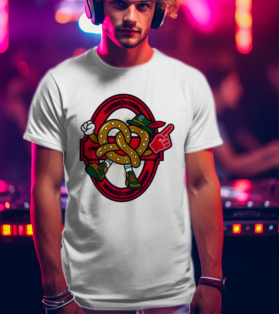 Cartoon Pretzel With Foam Finger And Red Circle T-Shirt