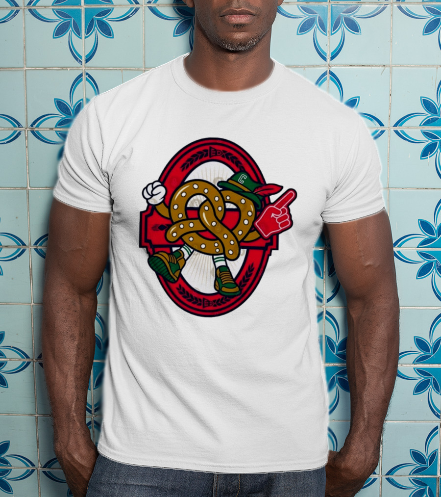 Cartoon Pretzel With Foam Finger And Red Circle T-Shirt