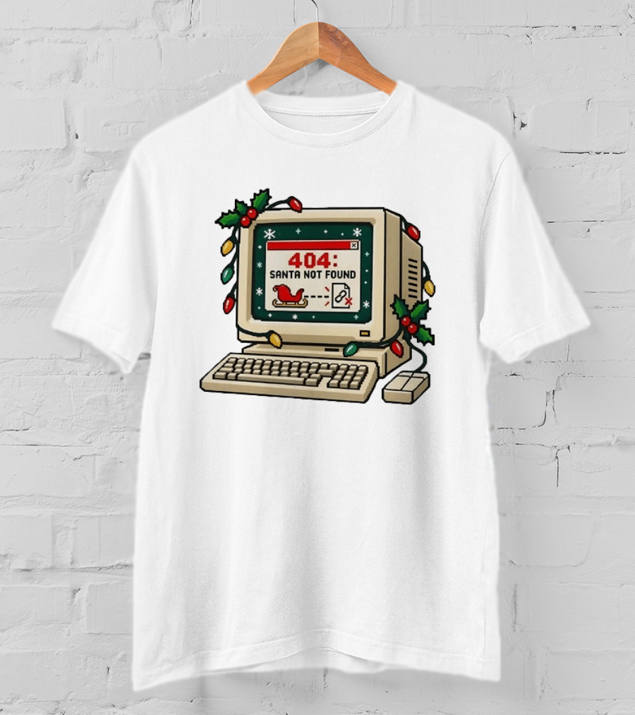 404 Santa Not Found Computer Christmas Retro Vintage Holiday Humor T-Shirt