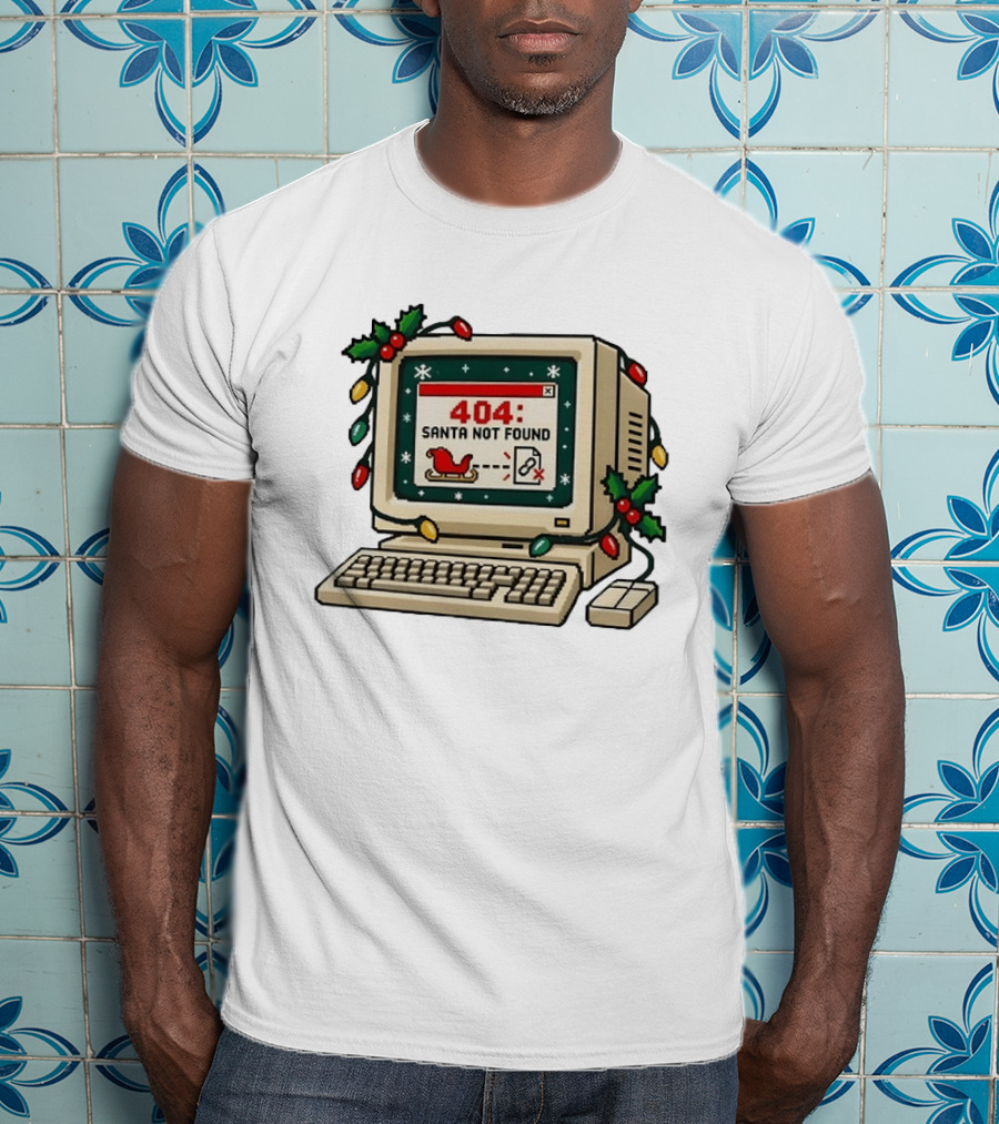 404 Santa Not Found Computer Christmas Retro Vintage Holiday Humor T-Shirt