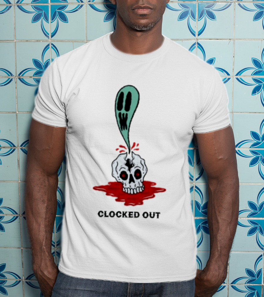 Ed Out Ghost Skull Death Spooky Work T-Shirt