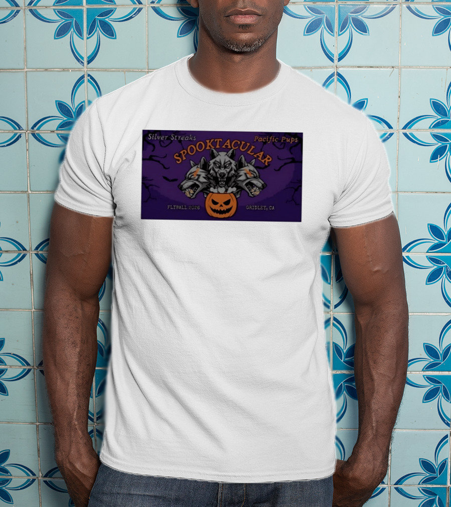 Silver Streaks Pacific Pups Spooktacular Flyball 2026 Gridley CA Halloween Three Headed Wolf Pumpkin T-Shirt
