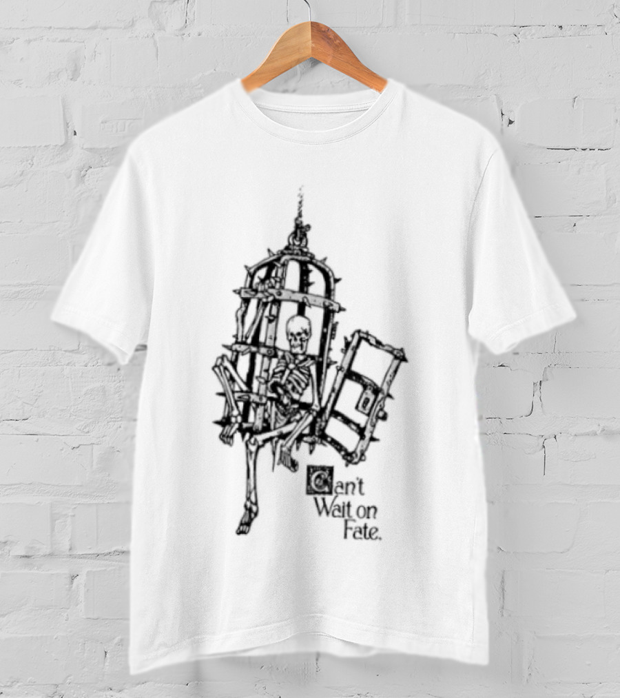 Skeleton In Cage Can't Wait On Fate Gothic Spiked Jail T-Shirt