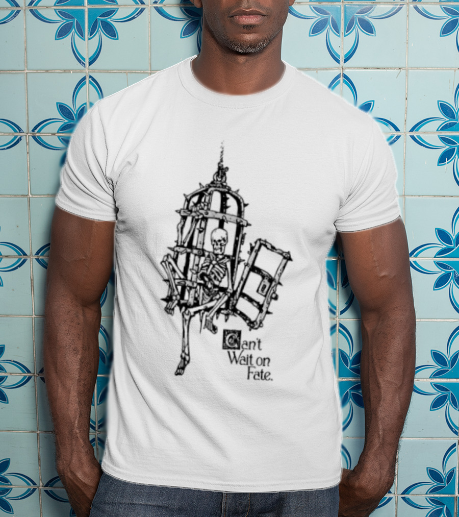 Skeleton In Cage Can't Wait On Fate Gothic Spiked Jail T-Shirt