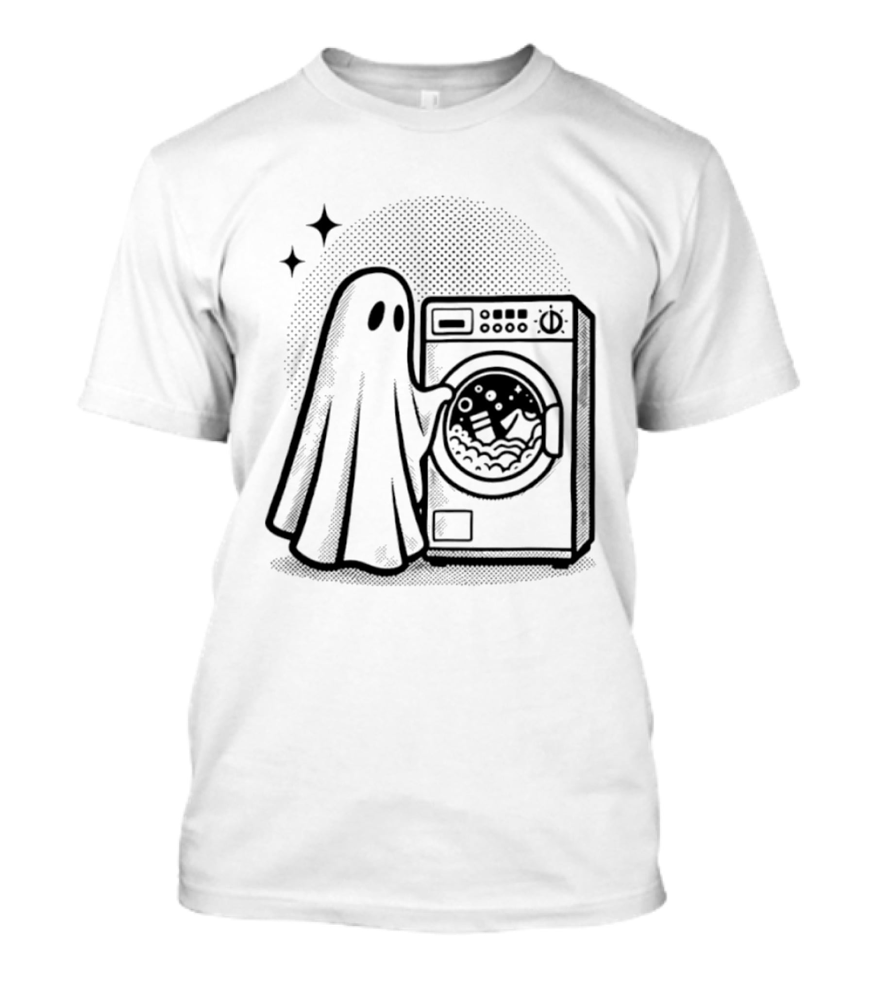 Ghost Laundry Day With Washing Machine And Stars T-Shirt