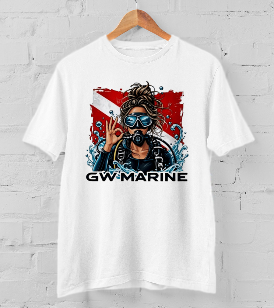 GW Marine Dive Explore Preserve Scuba Diver Red And White Flag Woman T-Shirt