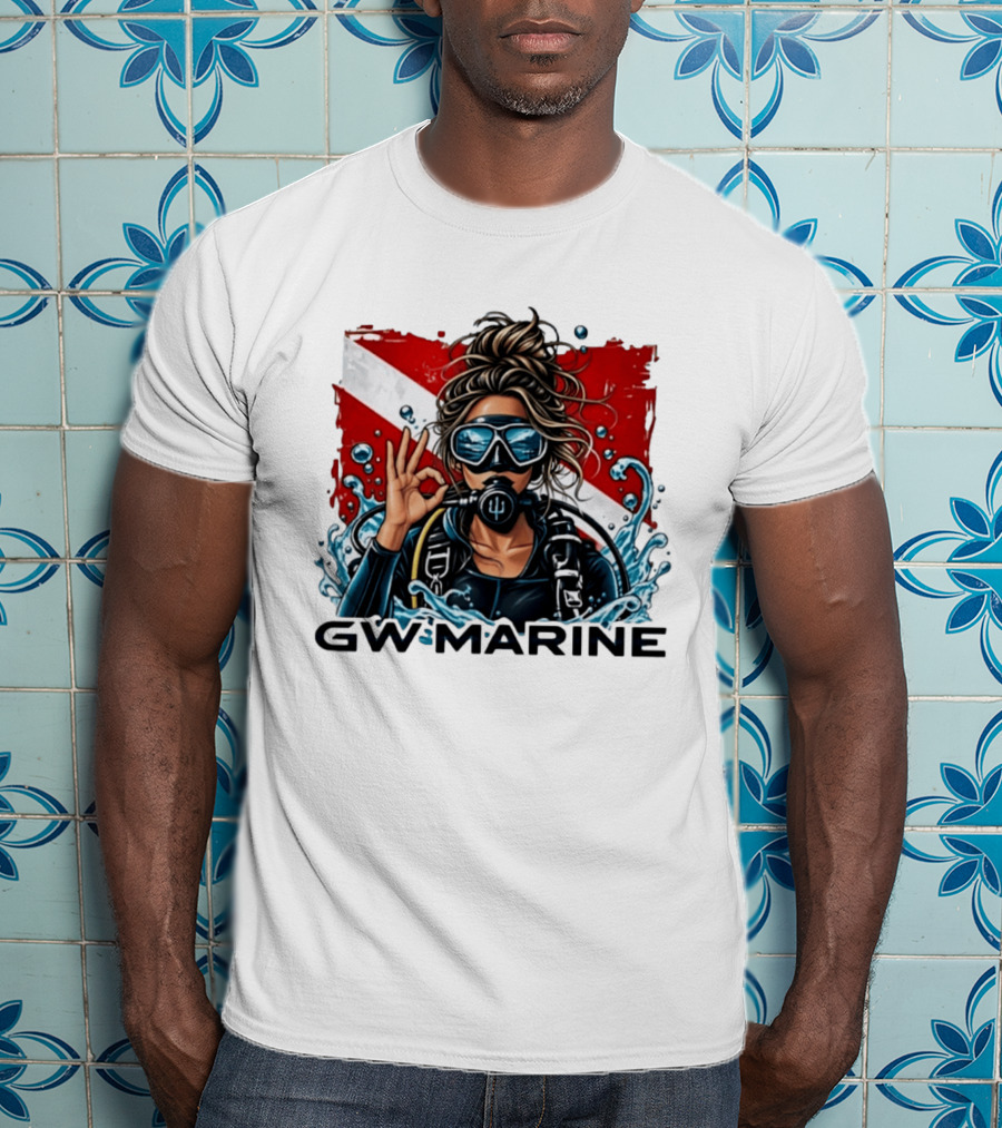 GW Marine Dive Explore Preserve Scuba Diver Red And White Flag Woman T-Shirt